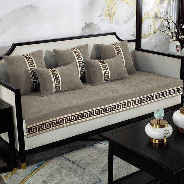Velvet Sofa Covers Splendid with Cushion Covers Mouse Brown image 0