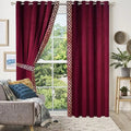 MAROON & WHITE SIDE BORDER VELVET CURTAINS - SET OF 2 PANELS image 0