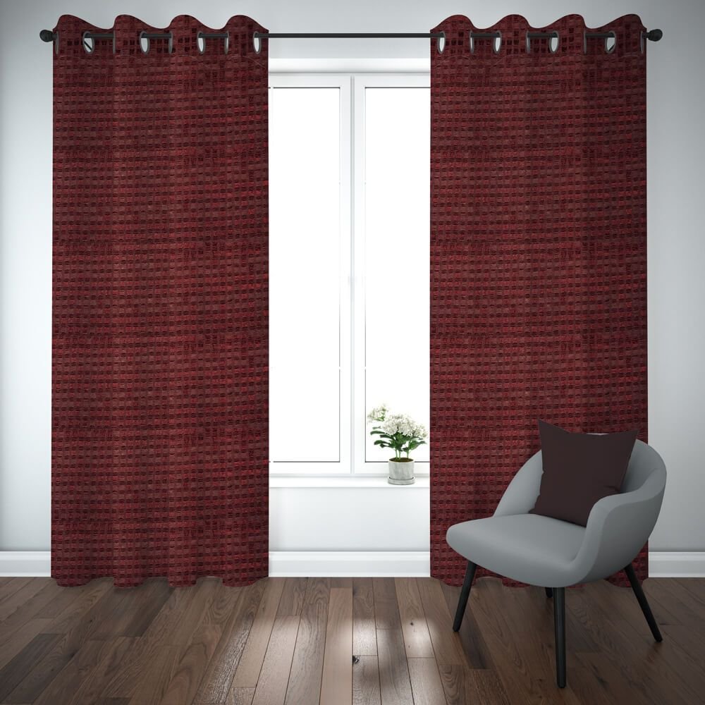 Export self dotted jacquard curtains Maroon ( 2 Curtains Set ) image 0