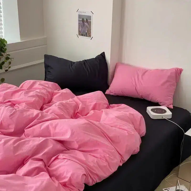Cotton Reversible Duvet Cover Set - Baby Pink & Black image 0