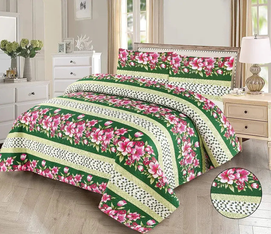 Gulbahar Green Printed Bedspread - 3Pcs image 0