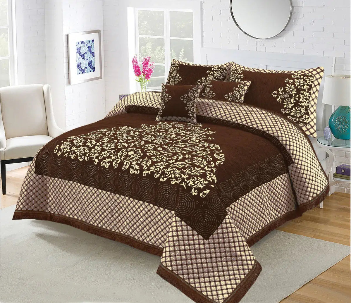JACQUARD LUXURY BROWN BEDSHEET SET- 5 PCS image 0
