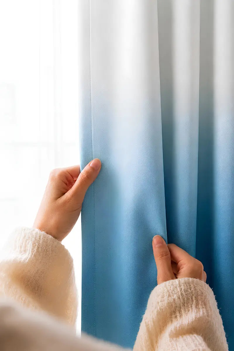 SKY BLUE DIP-DYE OMBRE VELVET CURTAINS – SET OF 2 PANELS image 1