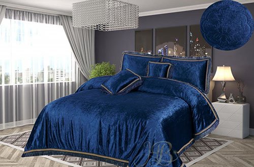 Self Design Velvet Bedsheet Royal Blue image 0
