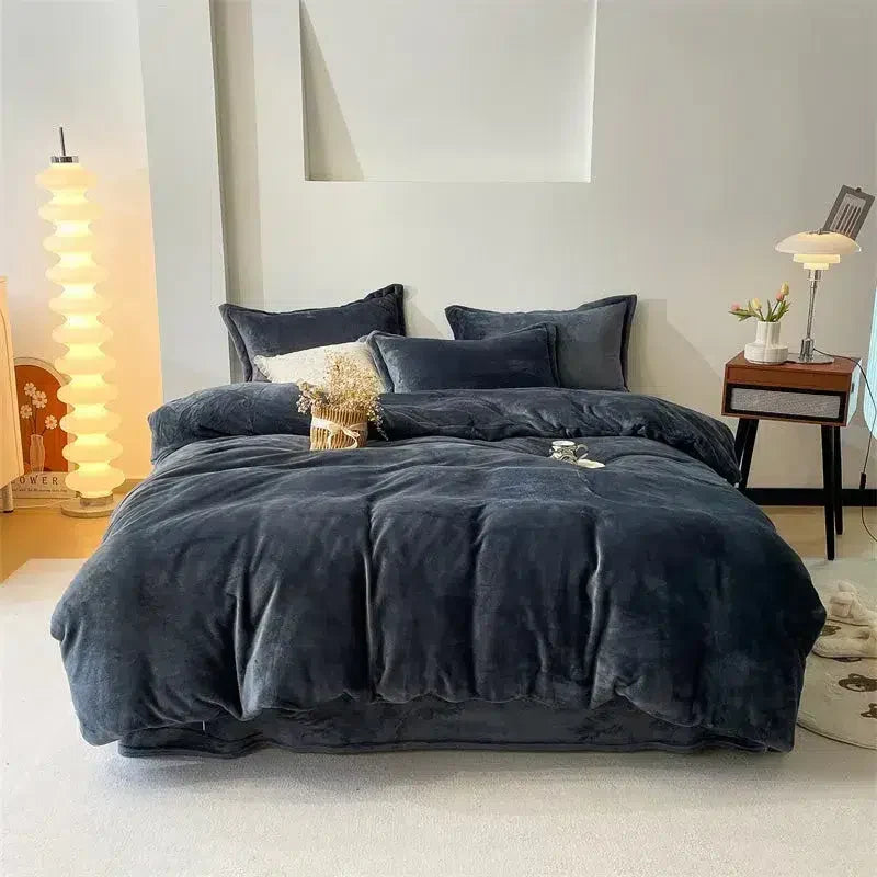 Velvet Reversible Duvet Cover Set - Black image 0