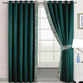 GREEN & WHITE SIDE BORDER VELVET CURTAINS - SET OF 2 PANELS image 0