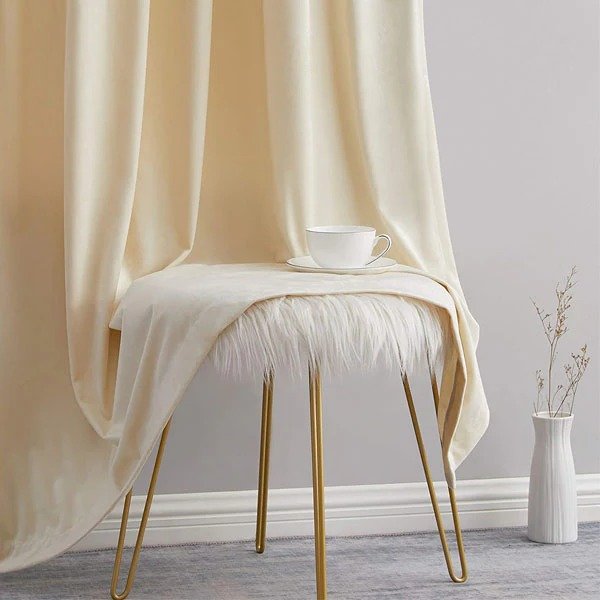 CREAM PLAIN SOLID VELVET CURTAINS - SET OF 2 PANELS image 1
