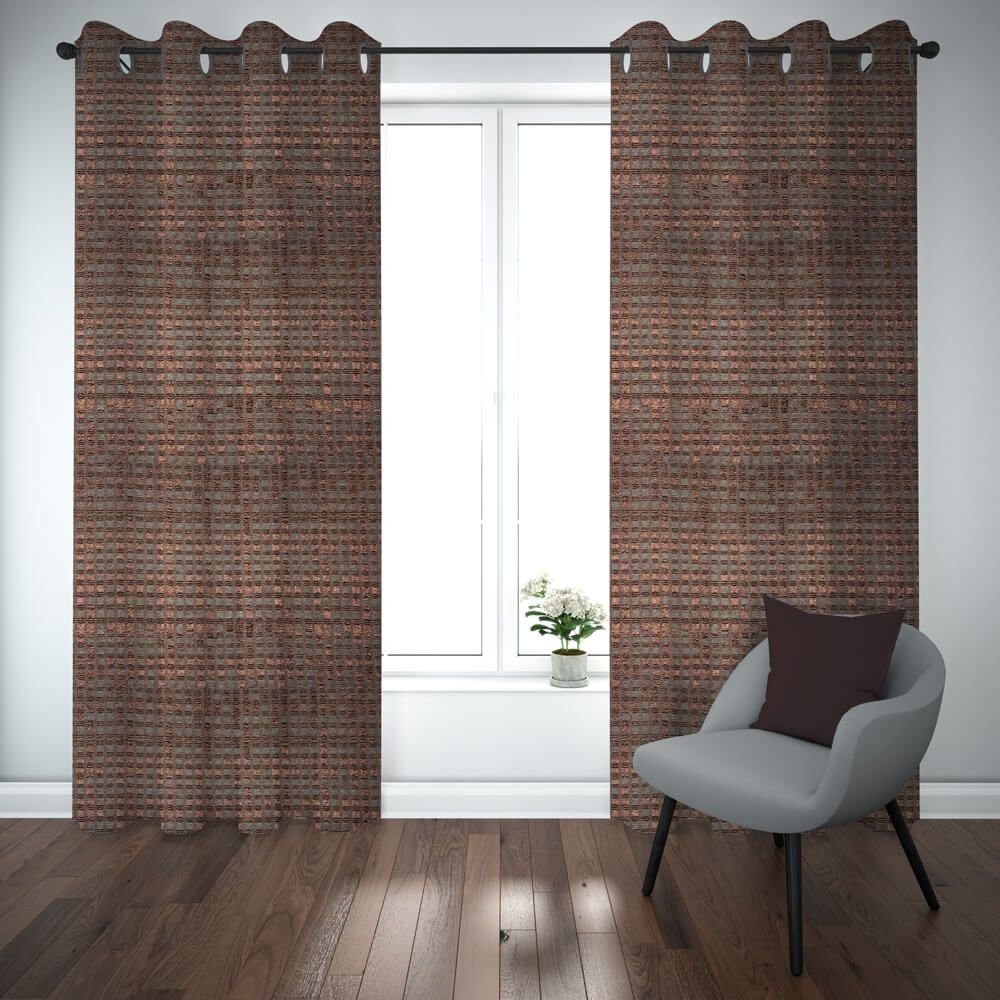 Export self dotted jacquard curtains Dark Brown ( 2 Curtains Set ) image 0
