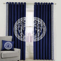 NAVY BLUE & OFF WHITE VERSACE DESIGN VELVET CURTAINS - SET OF 2 PANELS image 0