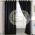 BLACK & WHITE SPLENDID GREEK VELVET CURTAINS - SET OF 2 PANELS image 0