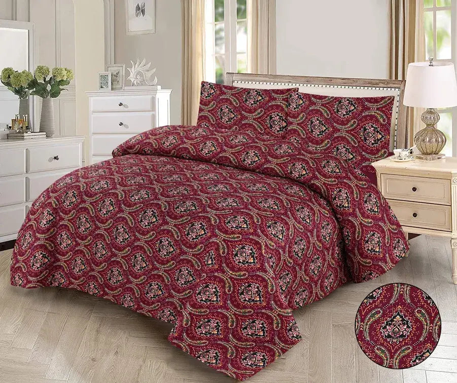 Maroon Majesty Printed Bedspread - 3Pcs image 0