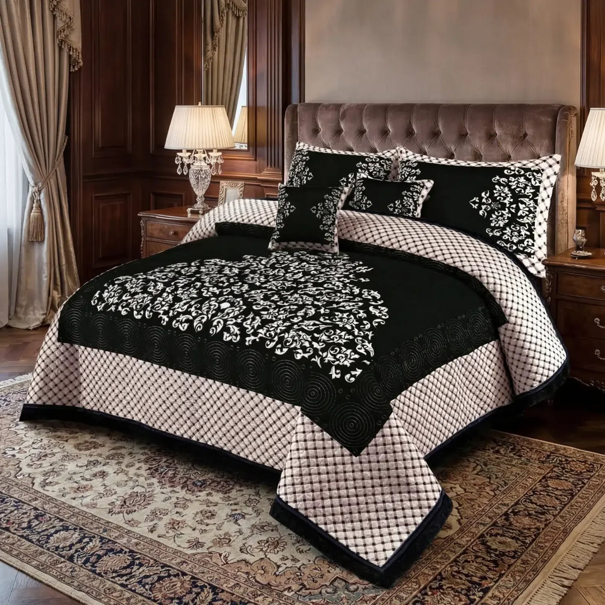 JACQUARD LUXURY BLACK BEDSHEET SET- 5 PCS image 0