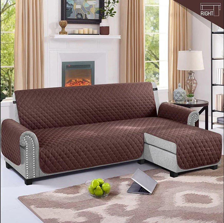 COTTON QUILTED L-SHAPE SOFA RUNNER- BROWN image 0