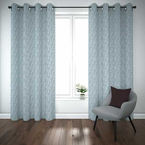 Premium Self Jacquard Curtains Fish Design Sky Blue ( 2 Curtain Set ) image 0