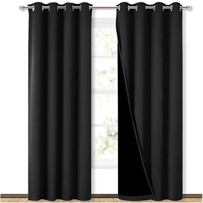 SELF JACQUARD BLACKOUT CURTAINS - BLACK image 0