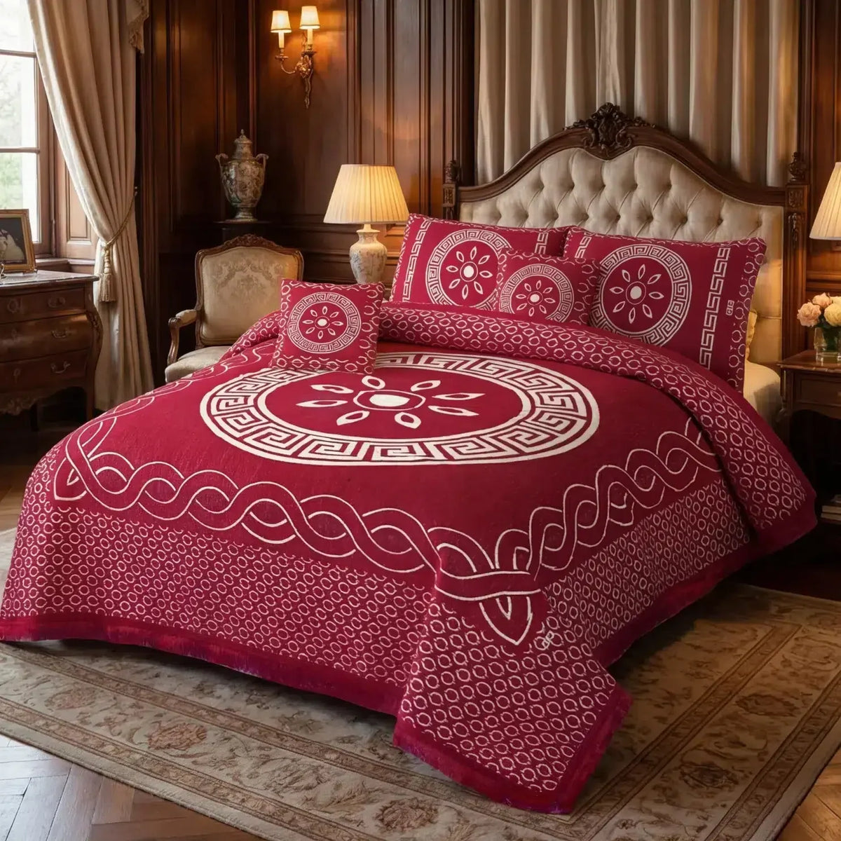 JACQUARD LUXURY RED BEDSHEET SET- 5 PCS image 0