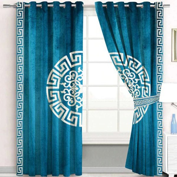 ZINC & WHITE SPLENDID GREEK VELVET CURTAINS - SET OF 2 PANELS image 0