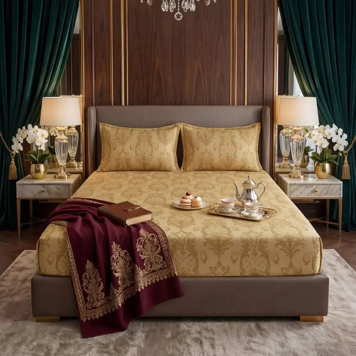 Premium Texture Velvet Fitted Bed Sheet Golden image 0