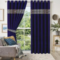 Luxury Velvet Curtains Front Border - Navy Blue And Off White image 0