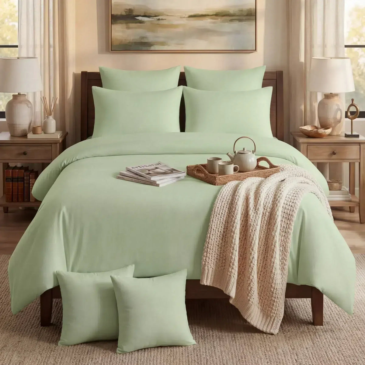 Cotton Duvet Cover Set - Sage Green image 0