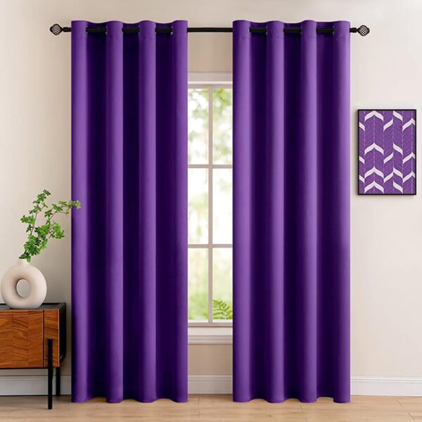 Export Self Plain Cotton Jacquard Curtains Purple ( 2 Curtains Set ) image 0