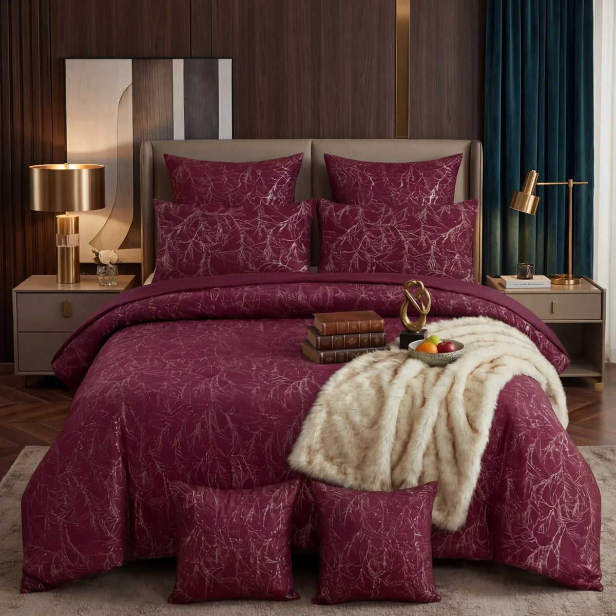 Texture Velvet Duvet Cover Set - Maroon image 0