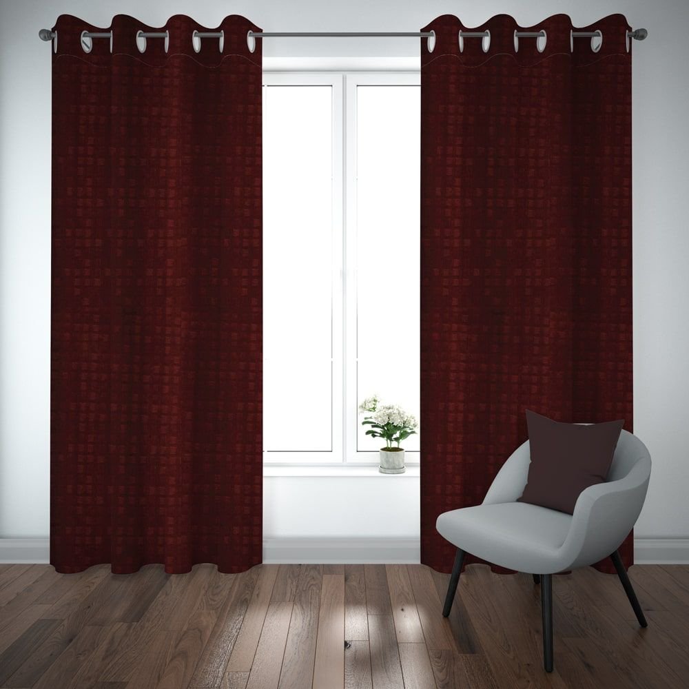 Export self dotted jacquard curtains Red ( 2 Curtains Set ) image 0
