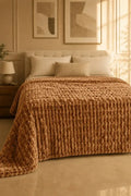 TEXTURED PLUSH BLANKET - CARAMEL BROWN image 0