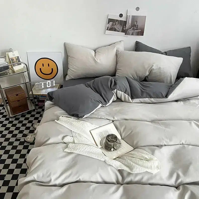 Cotton Reversible Duvet Cover Set - Smoke White & Grey image 0