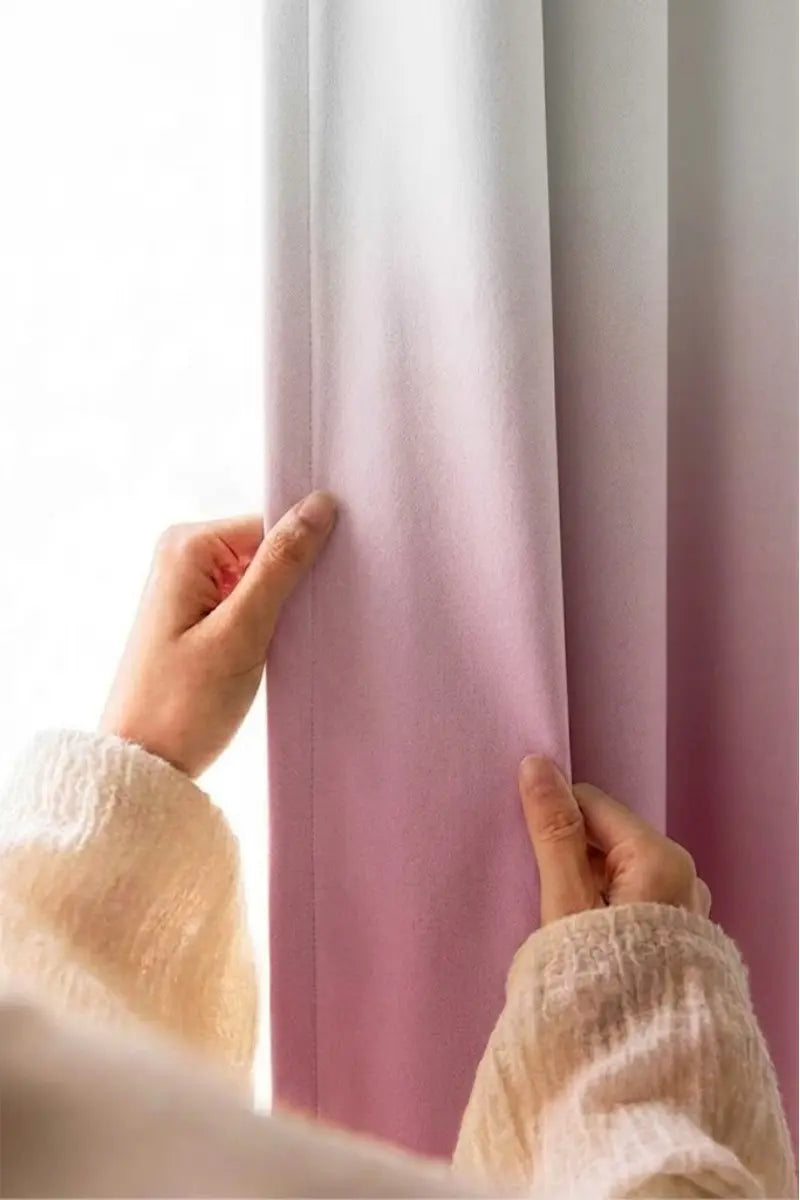 BLUSH PINK DIP-DYE OMBRE VELVET CURTAINS – SET OF 2 PANELS image 1
