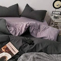Cotton Reversible Duvet Cover Set - Black & Lilac image 0