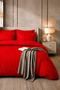 VIVID RED SATIN STRIPE DUVET COVER SET - 6PCS image 0