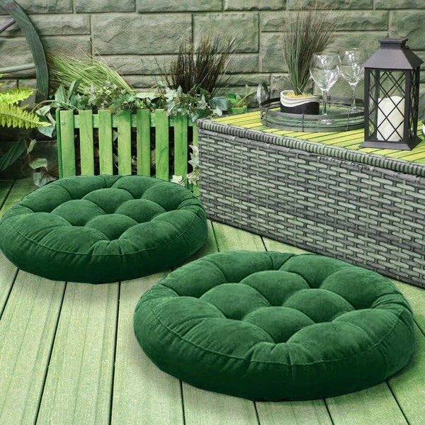 Pack of 2 Velvet Floor Cushions with Filling - Green image 0