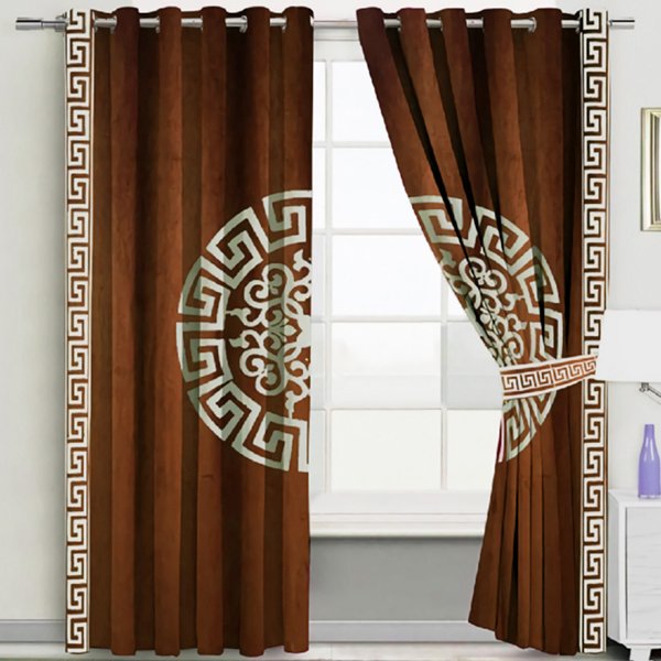 Luxury Velvet Splendid Curtains Blackout - Polish Brown & Skin (6.5ft) image 0