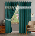 Luxury Velvet Curtains Front Versace Border - Turquoise And Off White image 0