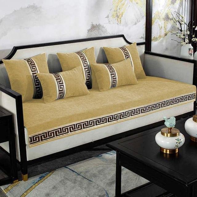 Velvet Sofa Covers Splendid with Cushion Covers Golden image 0