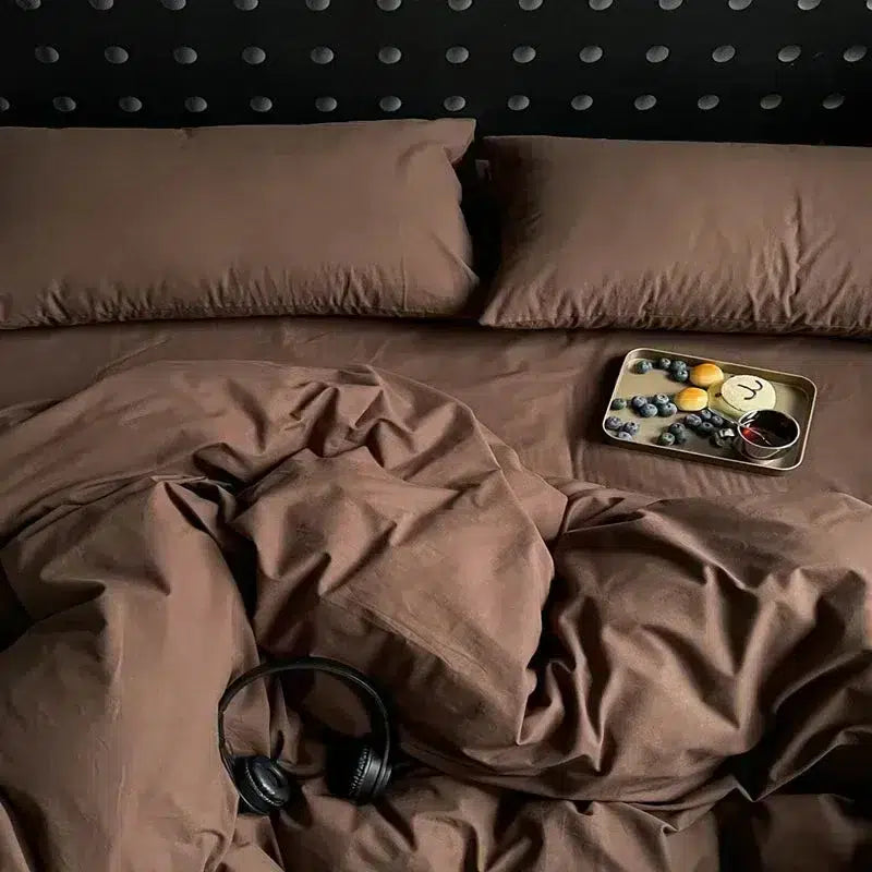 Cotton Reversible Duvet Cover Set - Brown image 0