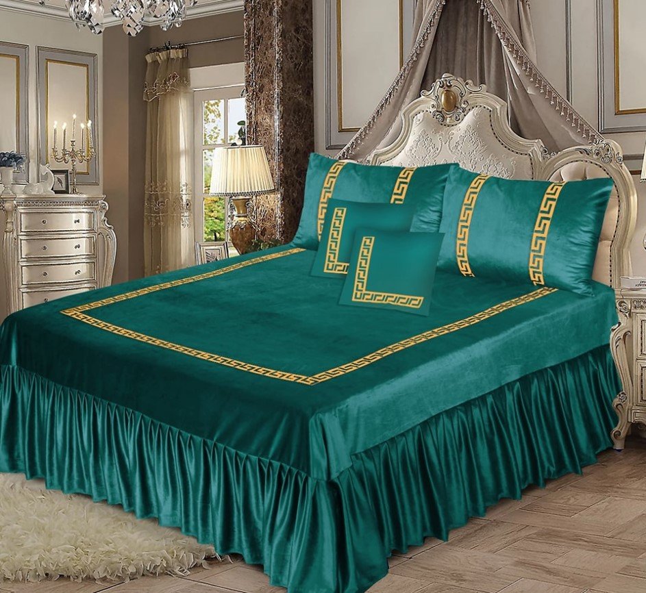 Luxury Embossed Velvet Bedsheet Teal ( 5 PCS ) image 0