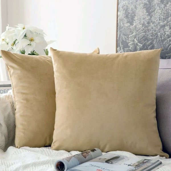 Plain Soft Feel Velvet Cushion Covers Beige 16 x 16 ( Without Filling ) image 0