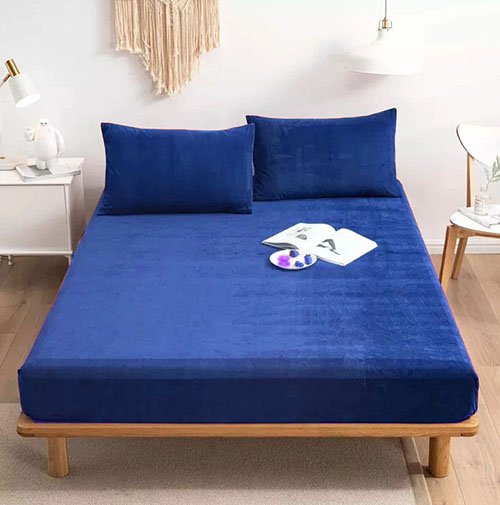 Premium Velvet Fitted Bed Sheet Royal Blue image 0