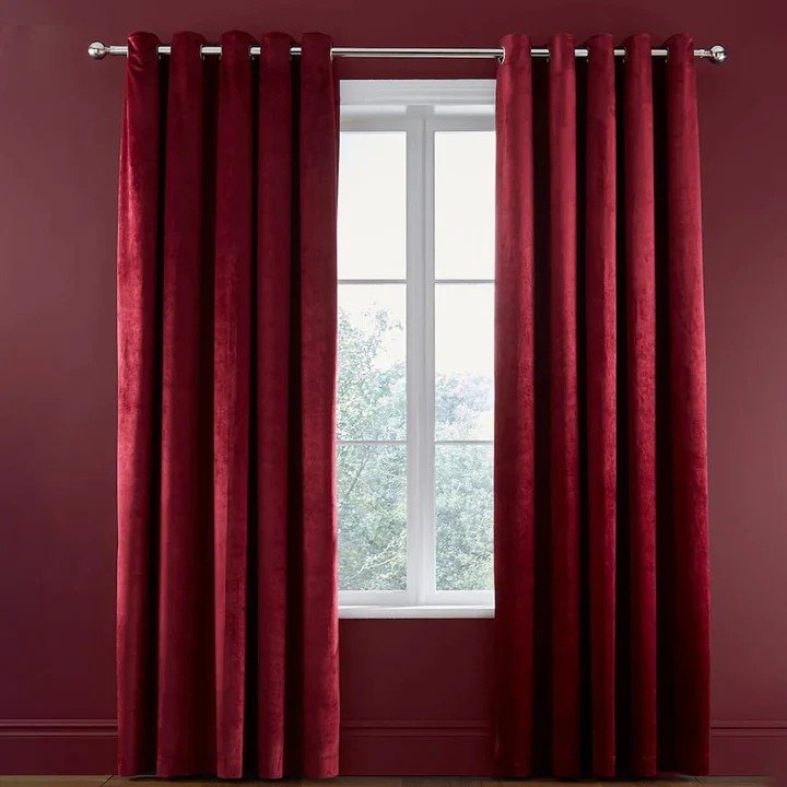 MAROON PLAIN SOLID VELVET CURTAINS - SET OF 2 PANELS image 0