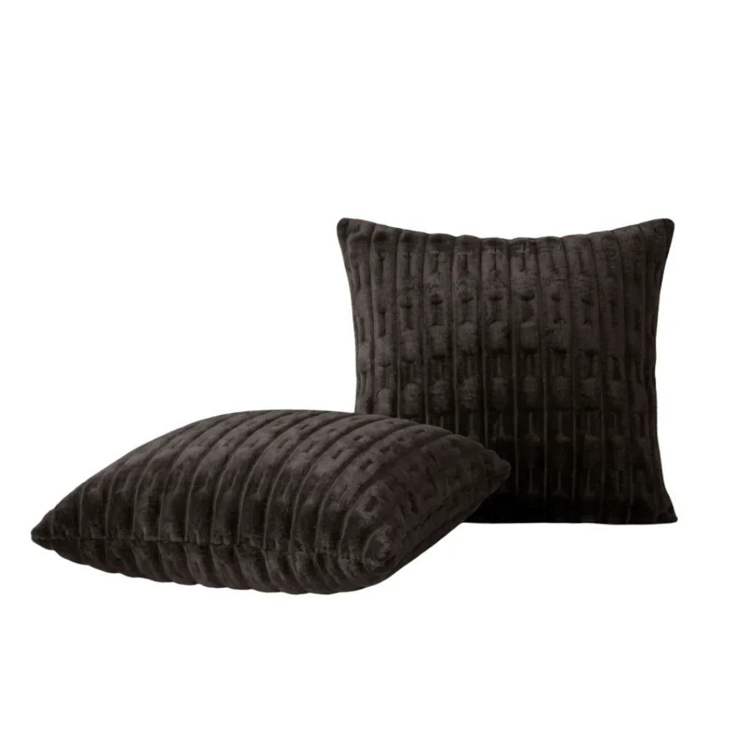 EMBOSSED FLEECE CUSHION COVERS - DARK BROWN image 1
