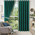 DARK GREEN & WHITE SIDE BORDER VELVET CURTAINS - SET OF 2 PANELS image 0