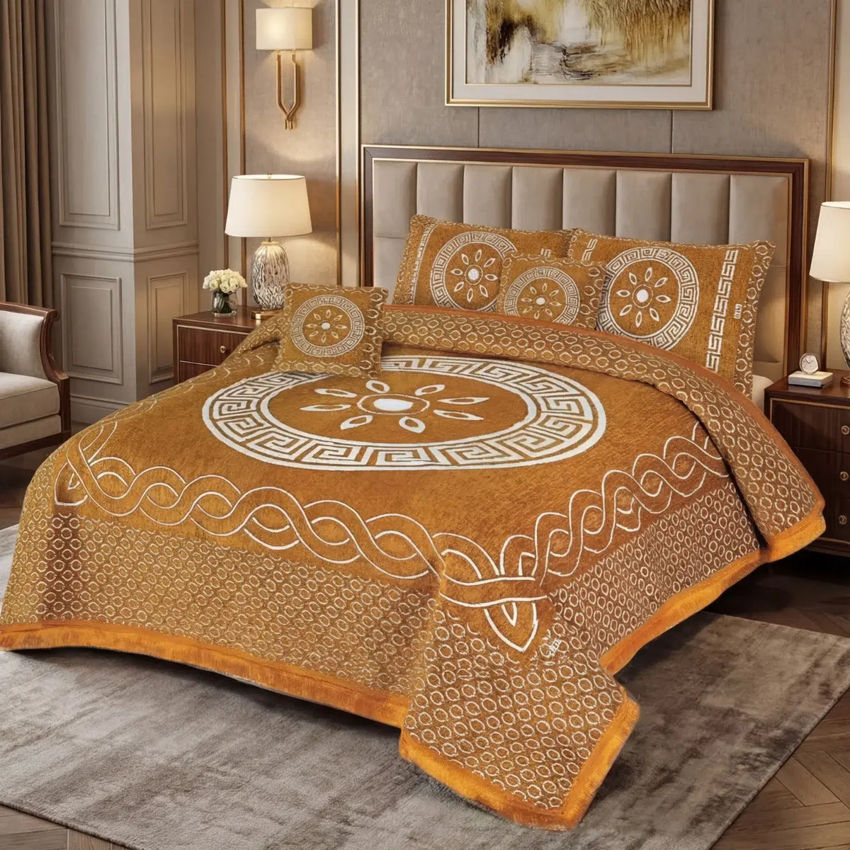 JACQUARD LUXURY YELLOW BEDSHEET SET- 5 PCS image 0