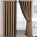 DULL BROWN & BLACK SIDE BORDER VELVET CURTAINS - SET OF 2 PANELS image 0