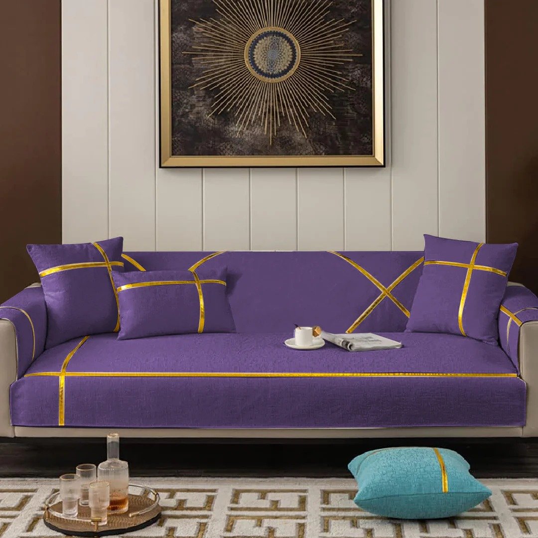 Velvet Sofa Runner with Cushion Covers Purple 3 image 0