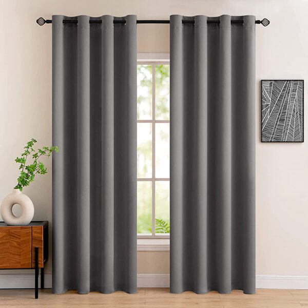 Export Self Plain Cotton Jacquard Curtains Grey ( 2 Curtains Set ) image 0
