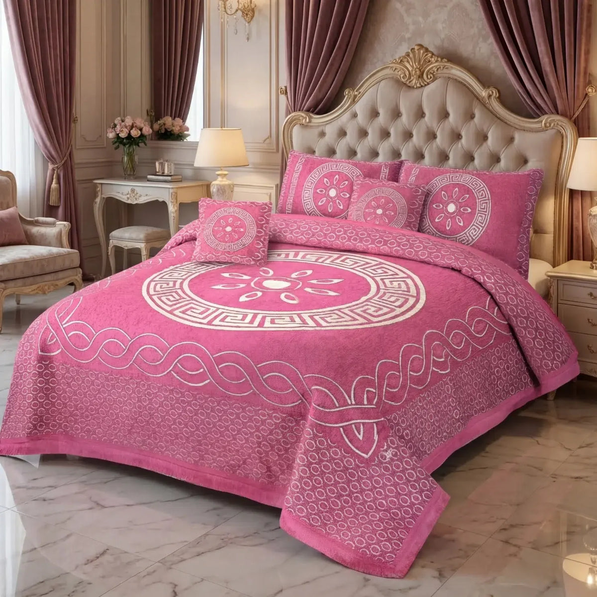 JACQUARD LUXURY PINK BEDSHEET SET- 5 PCS image 0