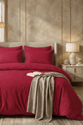SCARLET SATIN STRIPE DUVET COVER SET - 6PCS image 0