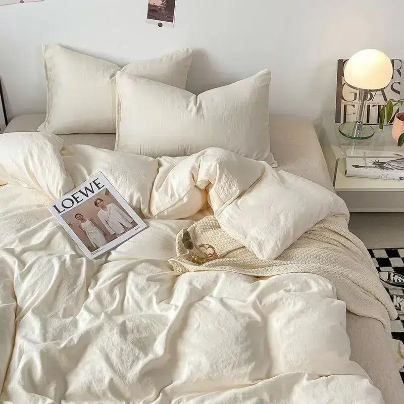 Cotton Reversible Duvet Cover Set - Off White image 0